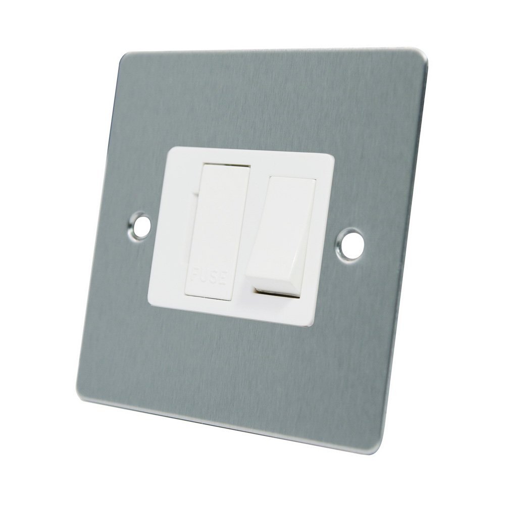 AET FSCSFSWH Satin Chrome Flat Spur White Insert Plastic Rocker Switch-13 Amp Switched Fused Connection Unit