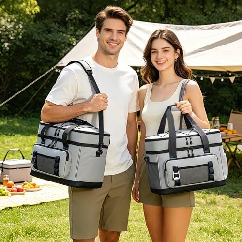 Youngoa Nevera Portatil, 40L Grande Doble Nevera Playa Plegable, Bolsa Térmica Isotermica Portátil e Impermeables para Picnic