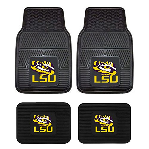 Louisiana State University Fighting Tigers LSU College Team Sports Logo Vehicle Auto Truck SUV Car Vinyl Front and Rear Floor Mats - 4PC SET