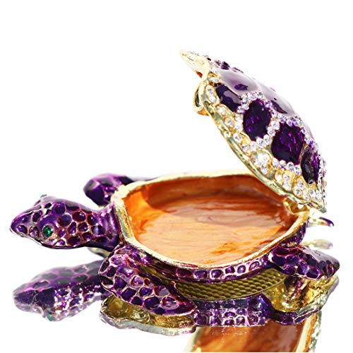 Waltz&F Purple sea turtleTrinket Box Hinged Hand-Painted Figurine Collectible Ring Holder with Gift Box