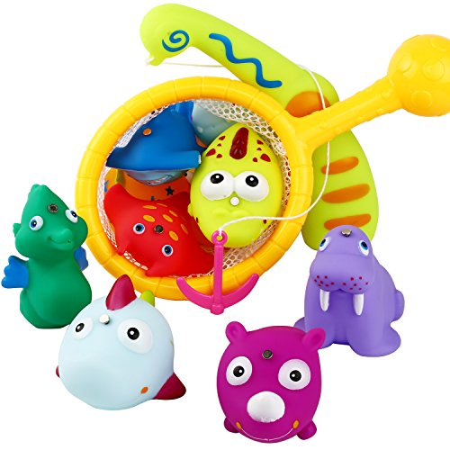 Bath Toy,13 Pcs Magnetic Fishing Game and Floating Squirt Water Toys with Organizer Bag for Boys Girls, Education Toy for Children, Toddlers, Kids Bathroom Bathtub Bathtime Swimming Pool Party Favors