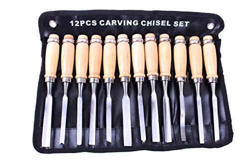 12 Piece Wood Carving Hand Chisel Tool Set Woodworking Professional Gouges With Pouch