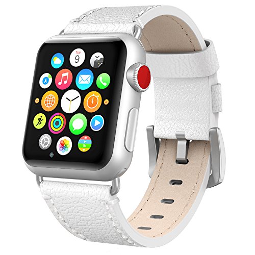 Apple Watch Band 38mm Leather, Swees iWatch Genuine Leather Bands Replacement Strap with Stainless Steel Buckle for Apple Watch Series 3 , Series 2, Series 1, Sports & Edition Women Men, White Apple Watch Band 38mm Leather, Swees iWatch Genuine Leather Bands Replacement Strap with Stainless Steel Buckle for Apple Watch Series 3 , Series 2, Series 1, Sports & Edition Women Men, White