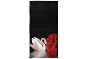 Naanle Beautiful White Swan Red Rose Valentine's Day Guest Large Home Decorative Hand Towels Multipurpose for Bathroom, Hotel, Gym and Spa (16 x 30 Inches,Black)