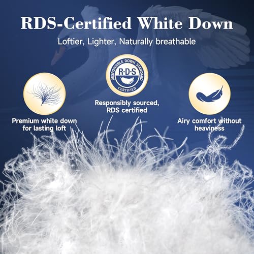 zibroges Down Pillows Queen Size Set of 2, Luxury Hotel Collection Gusseted Bed Pillow for Sleeping, Soft and Fluffy Support, Cotton Cover, Breathable, for Side, Back and Stomach Sleepers