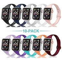 DYKEISS Sport Slim Silicone Band Compatible with Apple Watch 38mm 42mm 40mm 44mm, Thin Soft Narrow Replacement Strap Wristband Accessory for iWatch Series 1/2/3/4 (10-Pack, 38mm/40mm)