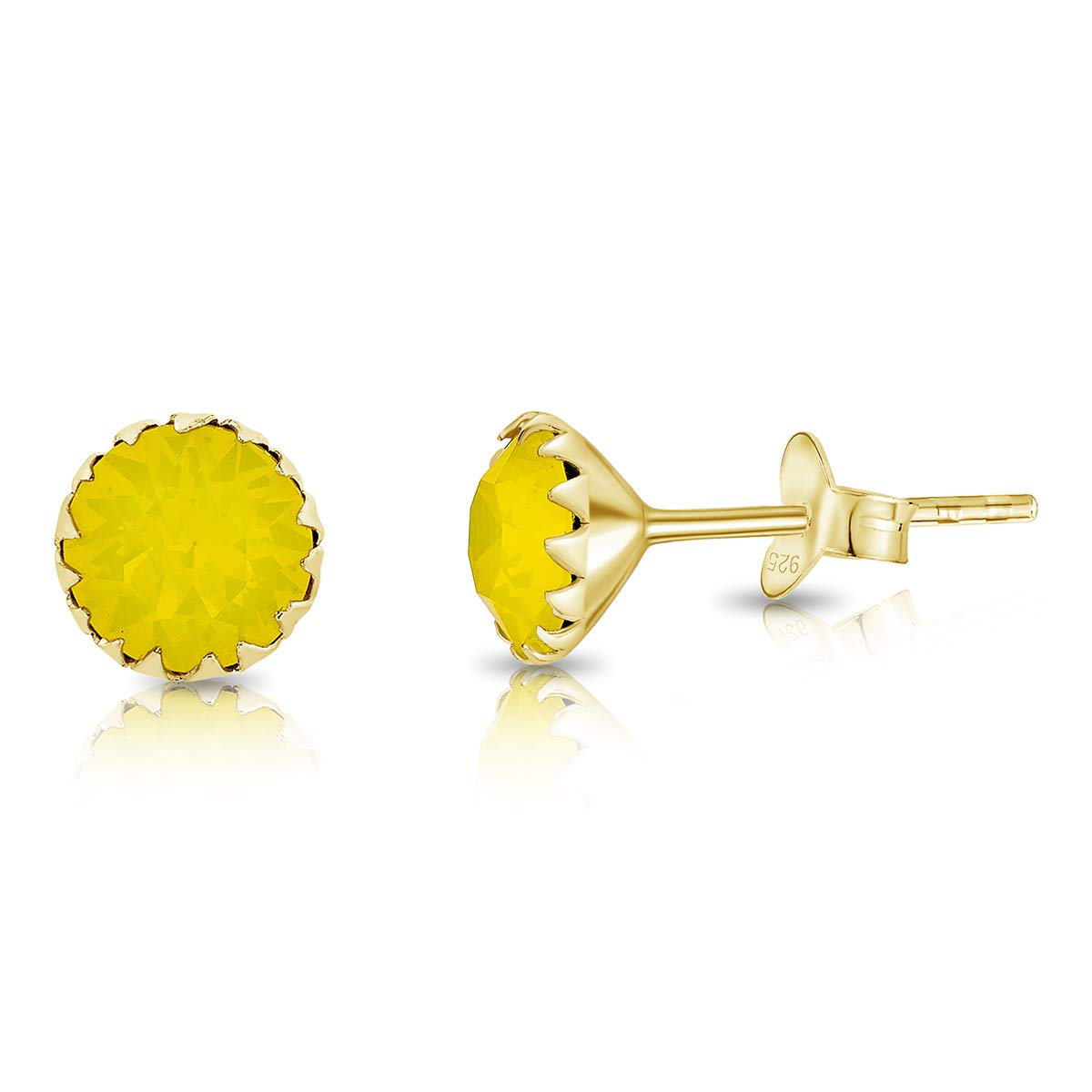 DTPSilver - 925 Sterling Silver Yellow Gold Plated Round Stud Earrings made with Glittering Crystals from Swarovski® Elements - Diameter: 6 mm - Colour : Yellow Opal