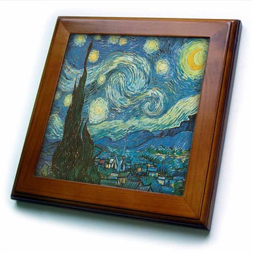 3dRose ft_128155_1 The Starry Night by Vincent Van Gogh Framed Tile, 8 by 8-Inch