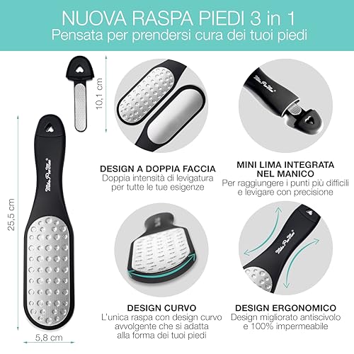 New Professional Stainless Steel Foot Rasp Italian Brand® L'Unica with Curved Design Foot File for Pedicure Removal Calluses Hard Cracked Heels Dead Skin