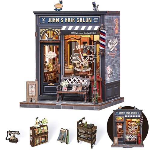 Endless Limit Book Nook Kit - 3D Wooden Puzzle, DIY Miniature House Dollhouse Kit for Adult and Teens,Book Nook Decor, DIY Adult Craft Gifts for Family and Friends (John's Hair Salon)