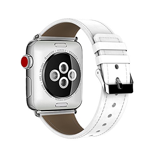 for Apple Watch Band, Urvoix 38mm Smooth Leather Strap Replacement Leather Band with Metal Clasp for Apple Watch Series 3 Series 2 Series 1 Sport and Edition - White