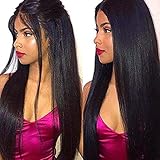 Persephone Light Yaki Straight 360 Lace Frontal Wig Pre Plucked with Baby Hair Virgin 360 Lace Wig Human Hair Brazilian Remy 360 Human Hair Wigs for Black Women 150 Density 14 Inch Natural Color