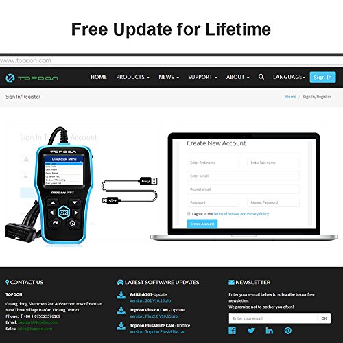 TT TOPDON OBD2 Scanner - CAN Car Code Reader, PLUS2.0 Professional Engine Fault Diagnostic Scanner with DTC Library to Turn Off CEL, Pass Smog Test for Home and Autoshop