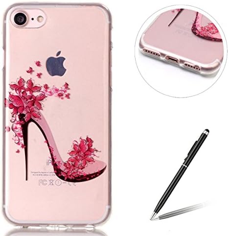 iPhone 7 / iPhone 8 Case,Feeltech Ultra Thin Crystal Clear Silicone Cover Premium Flexible Soft TPU Gel Shell Bumper Anti-Scratch Back Case For iPhone 7 / 8 4.7 -Shoes(Red Flower)