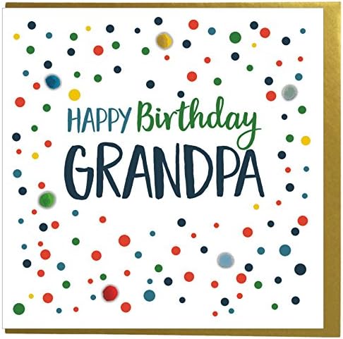 Claire Giles Greeting Cards, Happy Birthday Grandpa Card, Dots design Birthday Greeting Card, Embellished with colourful Pompoms - Image 3