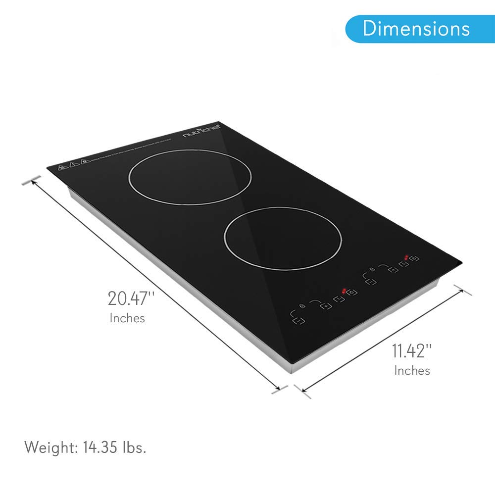 NutriChef Induction Cooktop 2 Burner, Electric Stove - Adjustable Temperature, Digital Touch Sensors, Stain-Resistant/Easy-to-Clean, Induction Hot Plate, 20 x 11 Inch - 1800 Watt
