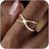 925 Sterling Silver Cross Ring for Women,14K Gold Plated Cubic Zirconia Criss Cross X Ring for Mother Daughter Diamond Open Adjustable Stackable Finger Thumb Rings for Birthday Wedding Jewelry Gifts