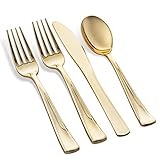 200 Piece Plastic Silverware Set | Gold Cutlery | Disposable Flatware | 100 Forks 50 Spoons 50 Knives (50 Guests) Gold by Bloomingoods