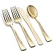 ​225 Piece Gold ​Disposable ​Dinnerware Set​ ​| Plastic Tableware for 25 Guests​ | ​50 Gold Rim Plastic Plates​, ​​25 Gold ​Rimmed ​Plastic Cups​, ​​25 Gold Plastic Silverware​​ Sets, 50 Paper Napkins