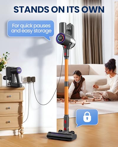 Zynet Cordless Vacuum Cleaner, 500W/45KPA/40Mins Lightweight Stick Vacuum for Home, LED Display and Green Headlights, 6-Stages Filtration, Self-Standing Vacuum for Hard Floor, Carpet