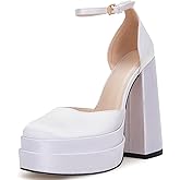 VETASTE Womens Platform Heels Chunky High Heels Ankle Buckle Strap Pumps Party Wedding Dress Shoes