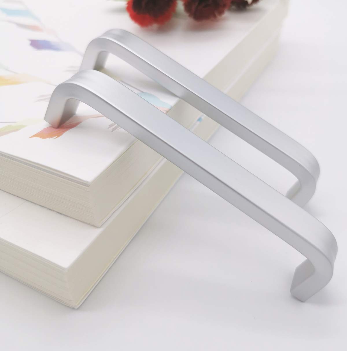 Qrity 10PCS 96MM Aluminum Cabinet Door Drawer Handles Knobs Pull Handles Cupboard Closet Door Bow Shape Pull Handle