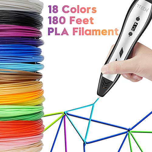 7TECH 3D Pen for Kids Adults with 180 Feet PLA Filament Refills 280 Stencil Ebook Printing Printer Pen