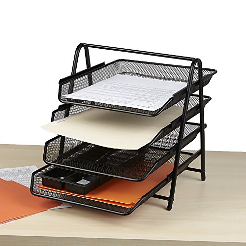 Mind Reader Desk Organizer with 4 Sliding Trays for Letters, Documents, Mail, Files, Paper, Black