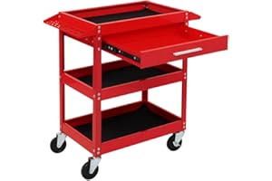 TUFFIOM 3 Tier Rolling Tool Cart with Drawer, Tool Service Cart on Wheels w/2 Brake, 330 LBS Capacity Industrial Heavy Duty Utility Cart, Tool Organizer for Mechanic, Garage, Warehouse & Repair Shop