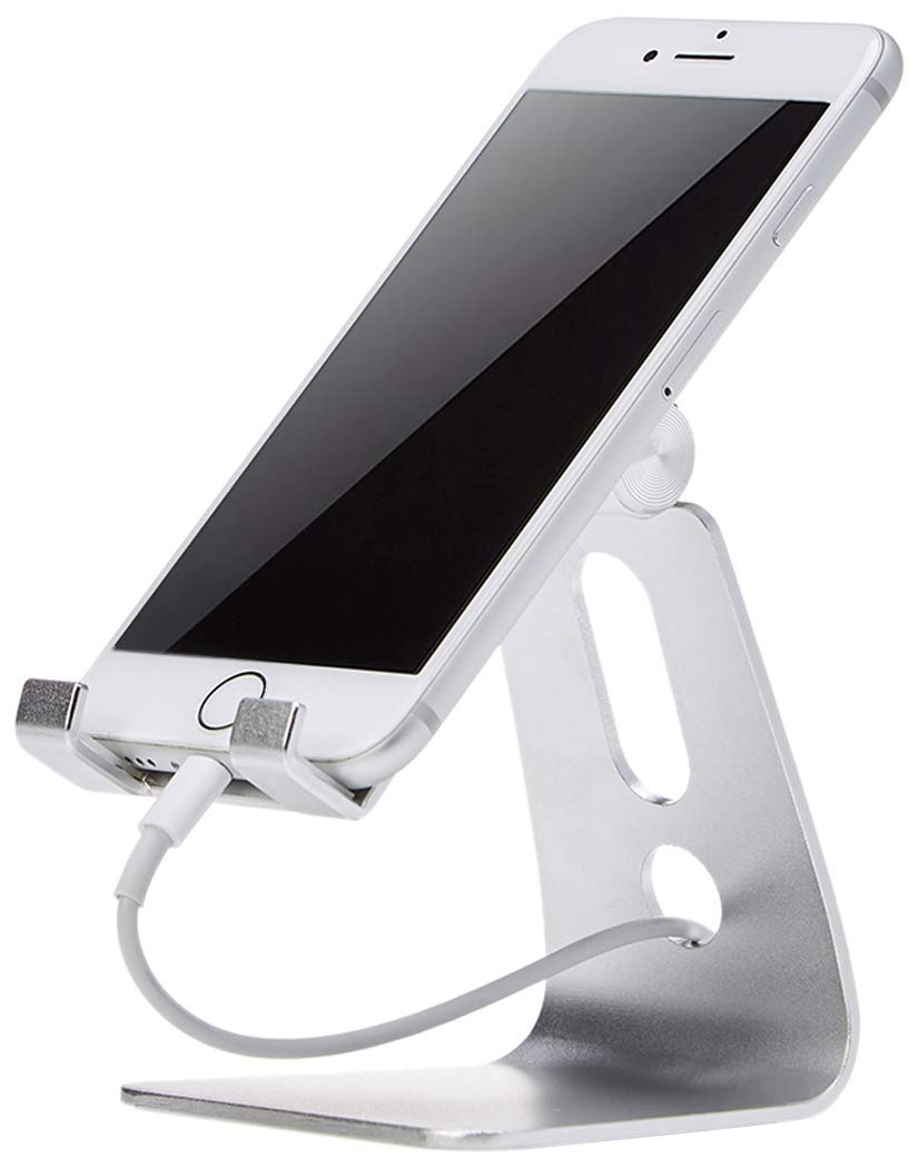 Amazon Basics Adjustable Aluminum Phone Stand for Cell Phones, iPhone and Android, 8.1 x 7.6 x 9.9 cm, Silver