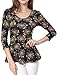 Allegra K Women's Floral Prints Three Quarter Sleeves Peplum Top L Navy Blue