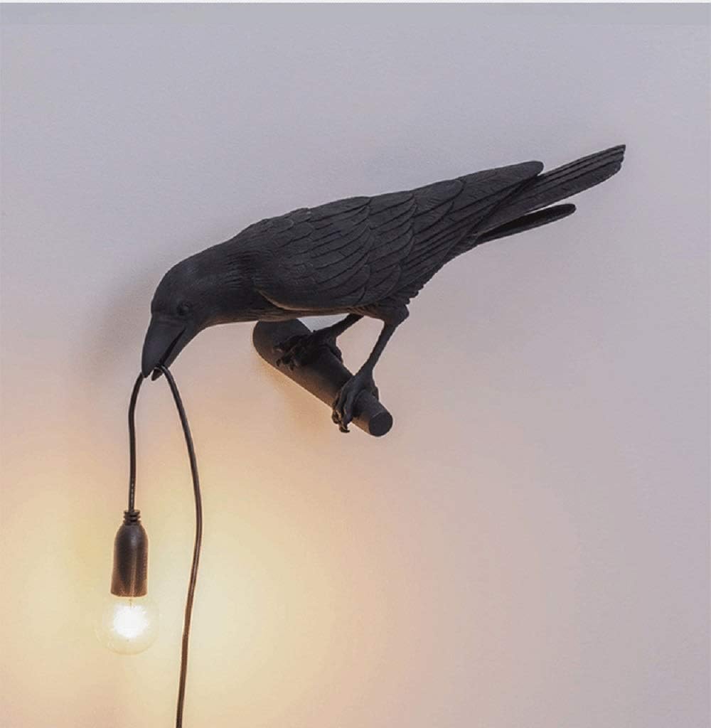Crow Wall Lamp HebutyLife, Black Lucky Bird Lamp Cute Raven Wall Light Fixture LED Modern Art Decor Wall Sconces Beside Lamps for Bedroom, Living Room, Office, College Dorm, 1 Pack