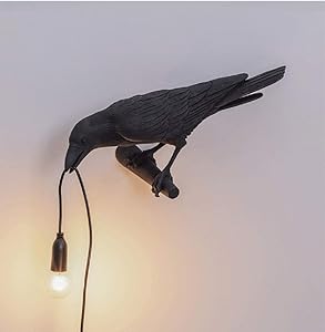 Crow Wall Lamp HebutyLife, Black Lucky Bird Lamp Cute Raven Wall Light Fixture LED Modern Art Decor Wall Sconces Beside Lamps for Bedroom, Living Room, Office, College Dorm, 1 Pack