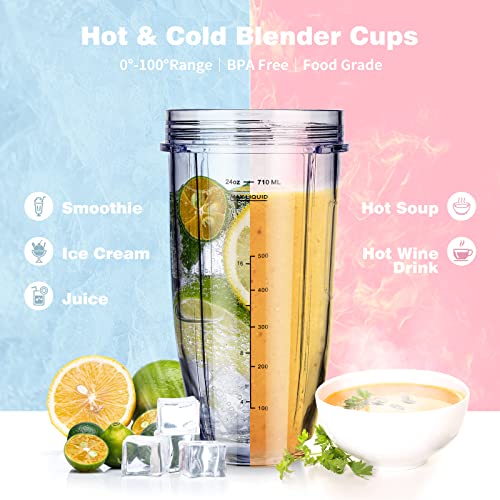 Ninja Blender Cups Replacement 24 Oz Cups Kit With Sip & Seal Lids