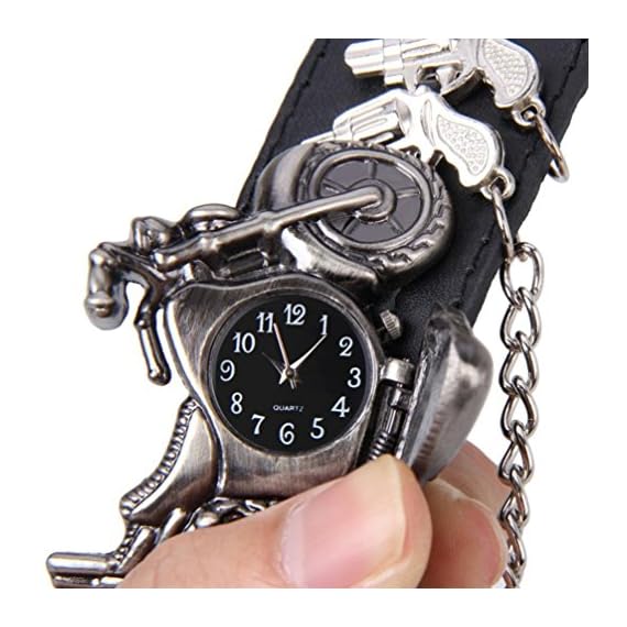 GOTD-Women-Men-Punk-Rock-Chain-Skull-Band-Bracelet-Cuff-Gothic-Wrist-Watch-Black