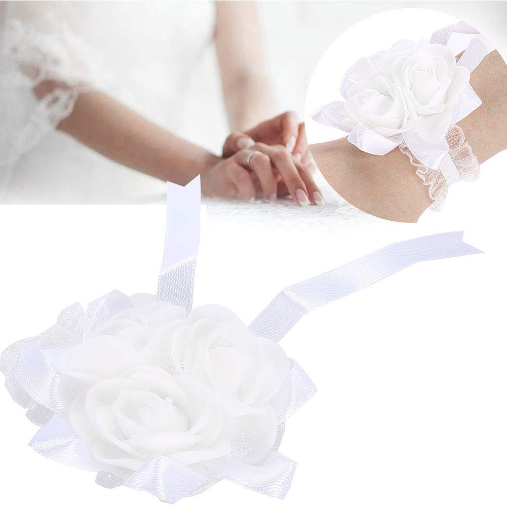 Bridesmaid Wedding Rhinestone Stretch Bracelet Wrist Flower Corsage Prom Party White Flower Wristband Accessory for Women Girls Party Event Special Occasion