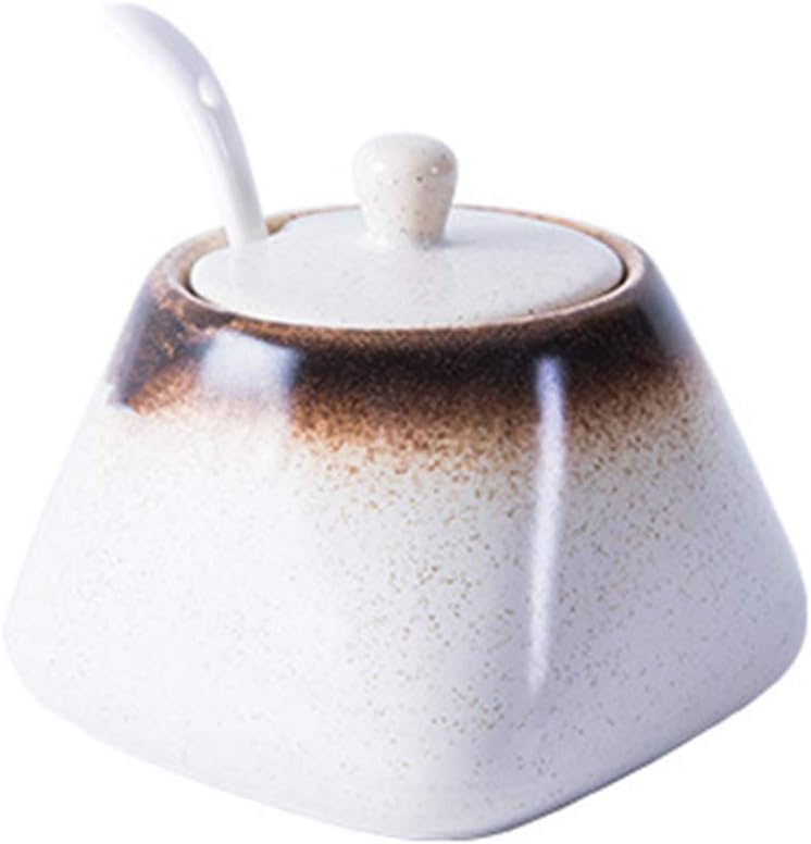 Hemoton Ceramic Seasoning Jar with Spoon and Lid Condiment Container