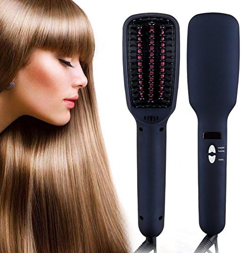 Diglot 2 in 1 Ionic Hair Straightener Brush MCH Ceramic Faster Heating Hair Straightening Brush Anion Frizz-Free Anti-scald Best Straightener Brush for Silky Straight Hair Styling LED Display Black