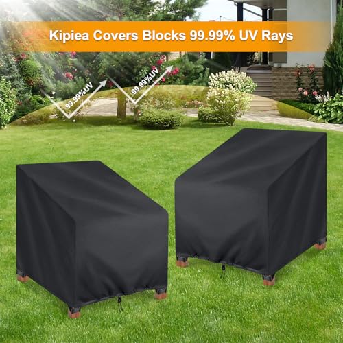 Kipiea 600D Patio Chair Covers Waterproof Winter 2 Pack - Heavy Duty Lawn Outdoor Furniture Chair Covers with Anti UV and No Tears, No Fading (35"W x 35"D x 31"H）