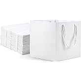 HUAPRINT White Paper Bags with Handles,Gift Bags Bulk 12 Pack,8x8x8inch Square Size,Paper Shopping Bags, Kraft, Party, Favor, Birthday,Goody, Take-Out, Merchandise, Retail Bags