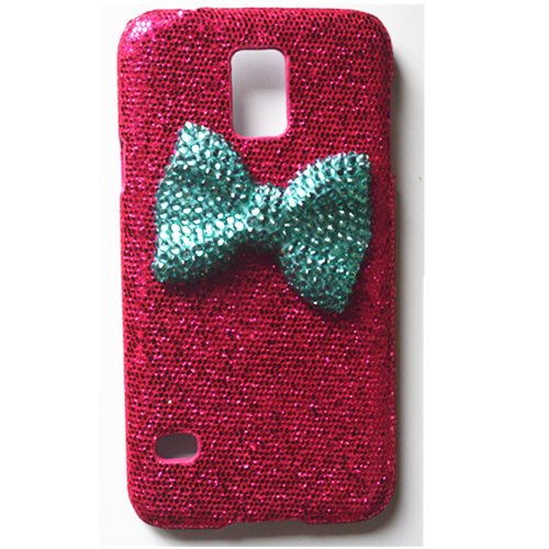 EVTECH(TM) Bow 3D Bling Glitter Rhinestone Handmade Design Hard Case Cover for Samsung Galaxy S5 I9600 Samsung Galaxy S5/ GS 5 AT&T G900A/ Sprint G900P/ Verizon G900V/ T-mobile G900T (100% Handcrafted)