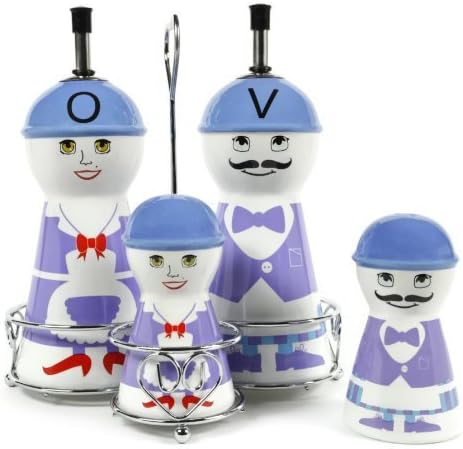 Purple Family Ceramic Oil and Vinegar Dispensers, Salt and Pepper Shakers Cruet Set by Little Big Favors