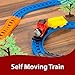 Advanced Play Motorized Kids Classic Railway Toy Train Track Play Set Upper Lower Level Bridge Dinosaur Cartoon Tunnel Sound Effects Flashing Light Kids Toddlers boy Girls