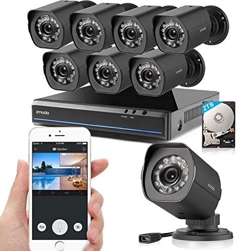 Zmodo CCTV Security System 8 Channel NVR with 8 720P Surveillance Camera Set with 2TB Hard Drive Black