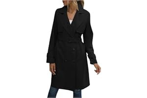 maisdgop Womens Trench Coat Classic Double Breasted Straps Overcoat Open Front Lapel Windbreaker Winter Long Sleeve Peacoats