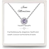 Presentski Sterling Silver Dainty Birthstone Pendant Necklace S925 White Gold Tiny Solitaire CZ Pendant Birthday Gift for Women