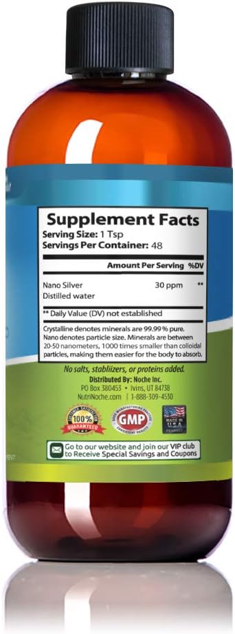 NutriNoche Colloidal Silver Mineral Liquid Supplement - Daily Immune System Support - Colloidal Nano Silver 30 PPM (8 Ounces): Health & Personal Care