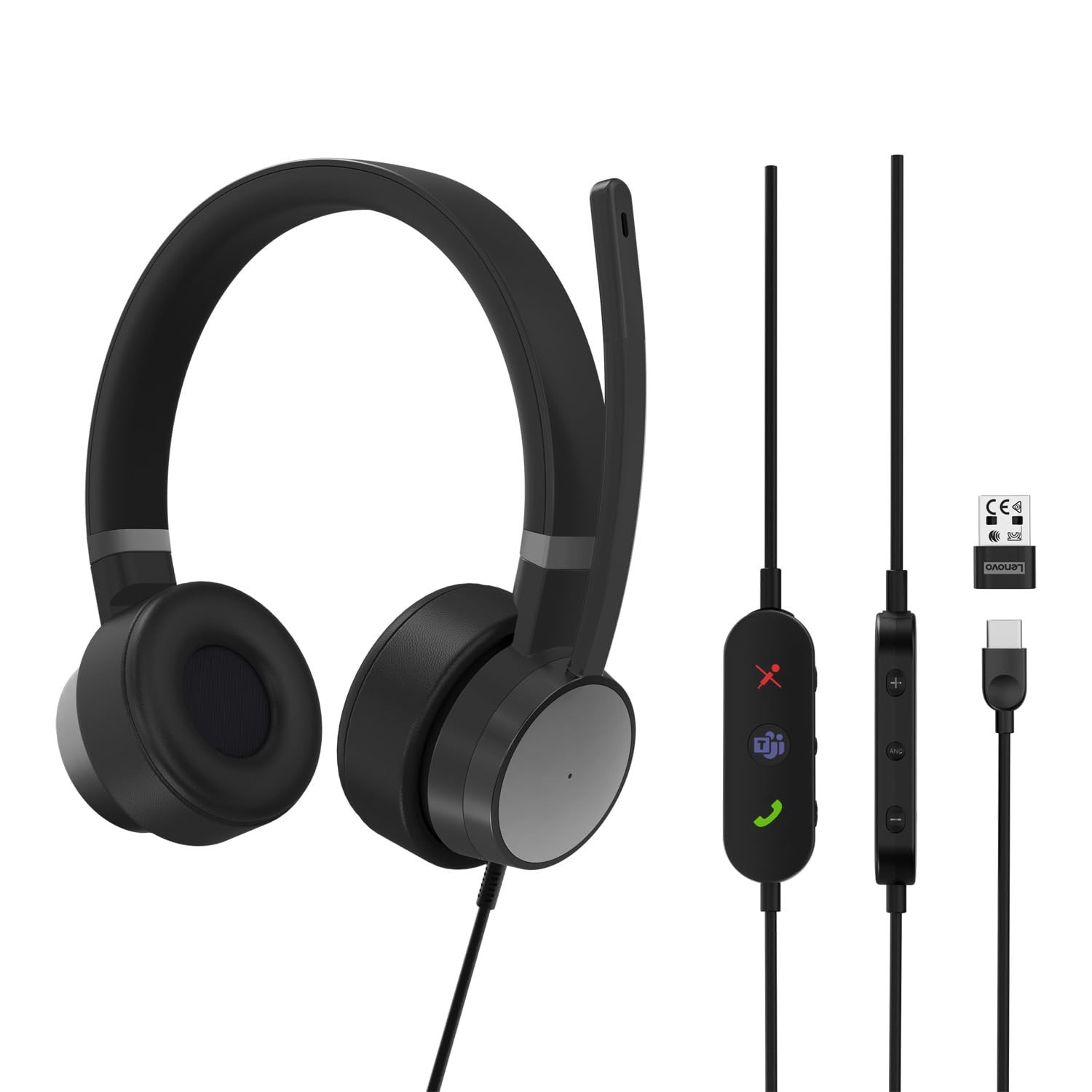 Lenovo Go Wired ANC Headphones Wired Headband Car/Home Office USB Type C Black