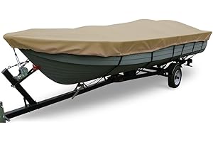 Seamander Heavy Duty Polyester Boat Cover, Solution-Dyed Yarn Marine Grade,Waterproof Fits Bass Boat, V-Hull Tri-Hull Boat,Fish & Ski Boat, Runabout Bowrider Boat, 12' 13' 14' Foot
