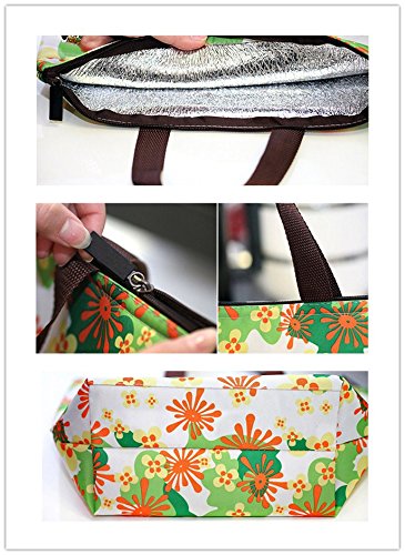 Ecokaki(TM) Womens Girls Kids Insulated School Travel Outdoor Thermal Waterproof Carrying Lunch Tote Bag Cooler Box Picnic Lunchbox Handbag, Flowers by Ecokaki